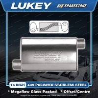 Lukey 10"x4" 1/2" Oval 14" Offset/Offset Muffler 2 1/4 409 Polished SS Ultraflow