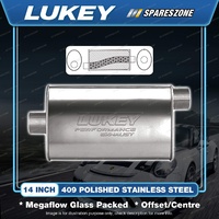 Lukey 10"x4" 1/2" Oval 14" Offset/Centre Muffler 2 1/2 409 Polished SS Ultraflow