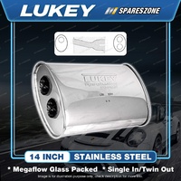 Lukey 10"x5" 1/4" Oval 14" Polished SS Muffler O/D Single 3" To Dual 2 1/2"