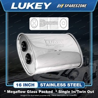 Lukey 11"x6" Oval 16" Polished SS Muffler 2 1/2" Centre In Dual 21/2" Out NS