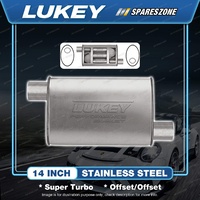 Lukey 10"x4" 1/2" Oval 14" O/O SS Muffler 2 1/4 Glass Packed - Super Turbo