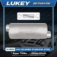 Lukey 6" Round - 16" Offset/Offset Muffler 2 409 Polished Stainless Super Turbo