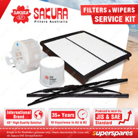 Sakura Front Wiper Blades & Oil Air Fuel Filter Kit for Hyundai Santa Fe DM 2.4L