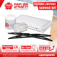 Sakura Wiper Blades & Oil Air Fuel Cabin Filter Kit for Toyota Corolla ZZE122R