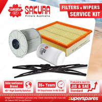 Sakura Front Wiper Blades & Oil Air Fuel Filter Kit for Holden Colorado RC 3.0L