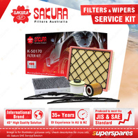 Sakura Front Wiper Blades & Filter Service Kit for Ford Ranger PX 3.2L Panel
