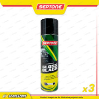 3 x Septone Acrylic Paint Gloss Black Aerosol Spray 400 Gram Gloss Finish