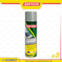 3 x Septone Plastic Primer Filler Spray Paint Aerosol Grey 400 Gram Fast Drying