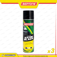 3 x Septone Acrylic Spray Paint Aerosol Satin Black 400 Gram Fast Drying