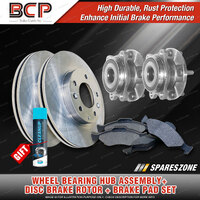 Front Wheel Bearing Hub Assembly + Brake Rotor Pad Kit for Toyota RAV4 GSA33 ABS