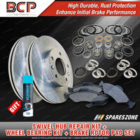 Swivel Hub Wheel Bearing Kit + Brake Rotor Pad for Nissan Patrol GU Y61 4.8L 24V