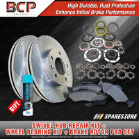 Swivel Hub Wheel Bearing Kit + Brake Rotor Pad for Toyota Landcruiser FJ73 85-90