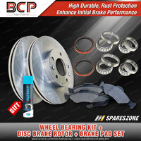 Front Wheel Bearing Kit + Brake Rotor Pad Set for Ford F100 4.1L 250 1970-1973