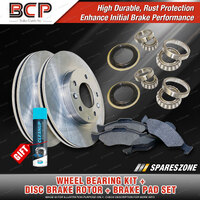 Front Wheel Bearing Kit + Brake Rotor Pad Set for Holden HK HT 2.6L 3.0L 5.4L