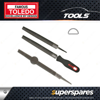 Toledo 100mm Length Half Round File with Second Cut With Handle & Carded Pack