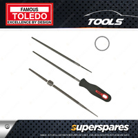Toledo 100mm Length Round File with Second Cut With Handle & Carded Pack