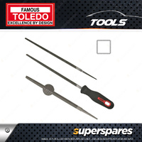 Toledo 100mm Length Square File with Second Cut With Handle & Carded Pack