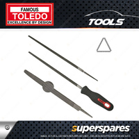 Toledo 100mm Length Three Square File with Second Cut With Handle & Carded Pack