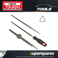 Toledo 150mm Length Three Square File with Bastard Cut With Handle & Carded Pack