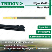 3 x Tridon Metal Rail Wiper Refills 24" for Citroen C2 C3 C5 CX XM Xsara