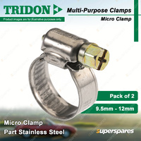 Tridon Multi-Purpose Micro Hose Clamps 9.5mm - 12mm Part Stainless Pack of 2