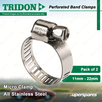 Tridon Perforated Band Micro Hose Clamps 11mm - 22mm All Stainless Pack of 2