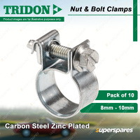 Tridon Nut & Bolt Hose Clamps 8mm - 10mm Carbon Zinc Plated Pack of 10
