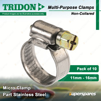 Tridon Multi-Purpose Micro Hose Clamps 11-16mm Non-Collared Part Stainless x 10
