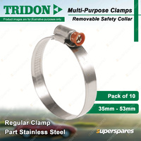 Tridon Multi-Purpose Regular Hose Clamps 35-53mm With Collar Part Stainless x 10