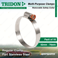 Tridon Multi-Purpose Regular Hose Clamps 52-70mm With Collar Part Stainless x 10