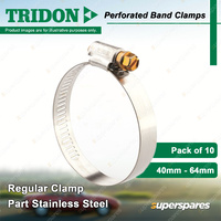 Tridon Perforated Band Regular Hose Clamps 40-64mm Part Stainless Pack of 10