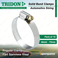 Tridon Solid Band Regular Hose Clamps 46mm - 70mm Part Stainless Pack of 10