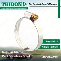 Tridon Perforated Band Regular Hose Clamps 18mm - 32mm Part Stainless Pack of 15