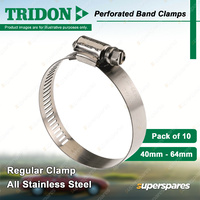 Tridon Perforated Band Regular Hose Clamps 40mm - 64mm All Stainless Pack of 10
