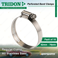 Tridon Perforated Band Regular Hose Clamps 52mm - 76mm All Stainless Pack of 10