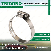 Tridon Perforated Band Regular Hose Clamps 115-165mm All Stainless Pack of 10