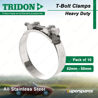 Tridon T-Bolt Hose Clamps 52-55mm Heavy Duty All 304 Stainless Steel Pack of 10