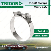 Tridon T-Bolt Hose Clamps 54-57mm Heavy Duty All 304 Stainless Steel Pack of 10