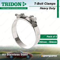 Tridon T-Bolt Hose Clamps 292-304mm Heavy Duty All 304 Stainless Steel Pack of 5