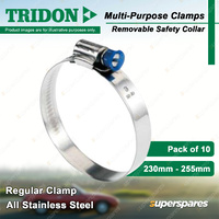 Tridon Multi-Purpose Regular Hose Clamps 230mm - 255mm With Collar 10pcs