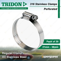 Tridon 316 Stainless Steel Regular Hose Clamps 21mm - 38mm Perforated Pack of 20