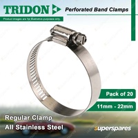 Tridon Perforated Band Regular Hose Clamps 11mm - 22mm All Stainless Pack of 20