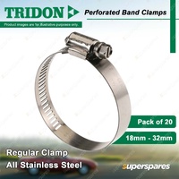 Tridon Perforated Band Regular Hose Clamps 18mm - 32mm All Stainless Pack of 20