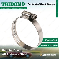 Tridon Perforated Band Regular Hose Clamps 78mm - 102mm All Stainless Pack of 20
