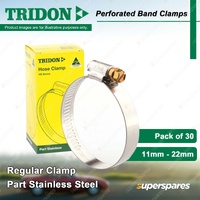 Tridon Perforated Band Regular Hose Clamps 11mm - 22mm Part Stainless Pack of 30