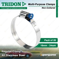 Tridon Multi-Purpose Regular Hose Clamps 16mm - 24mm Non-Collared Pack of 20