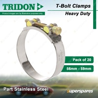 Tridon T-Bolt Hose Clamps 56-59mm Heavy Duty Part 430 Stainless Steel Pack of 20
