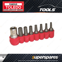 Toledo Bit Set 8 pcs - with Seven Tamper Proof Torx Bits 1/4" Sq. Dr. Bit Holder