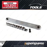 Toledo Ratchet Extension Drive Bar - Features 8mm-17mm Low Profile Sockets