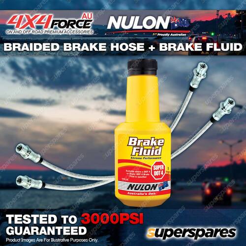 2 Fr Braided LH+RH Brake Hoses + Nulon Fluid for Mazda BT50 UR 2.2 3.2L Diesel